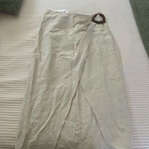 Zara Beige Maxi Skirt with Wooden Accent